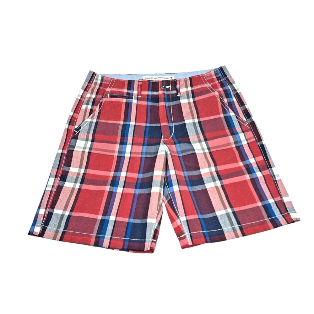 American Eagle Classic Fit Multicolor Plaid Cotton Shorts Size 34 - Picture 2 of 15